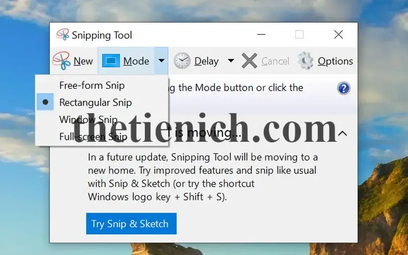 Snipping Tool có 4 chế độ chụp ảnh màn hình